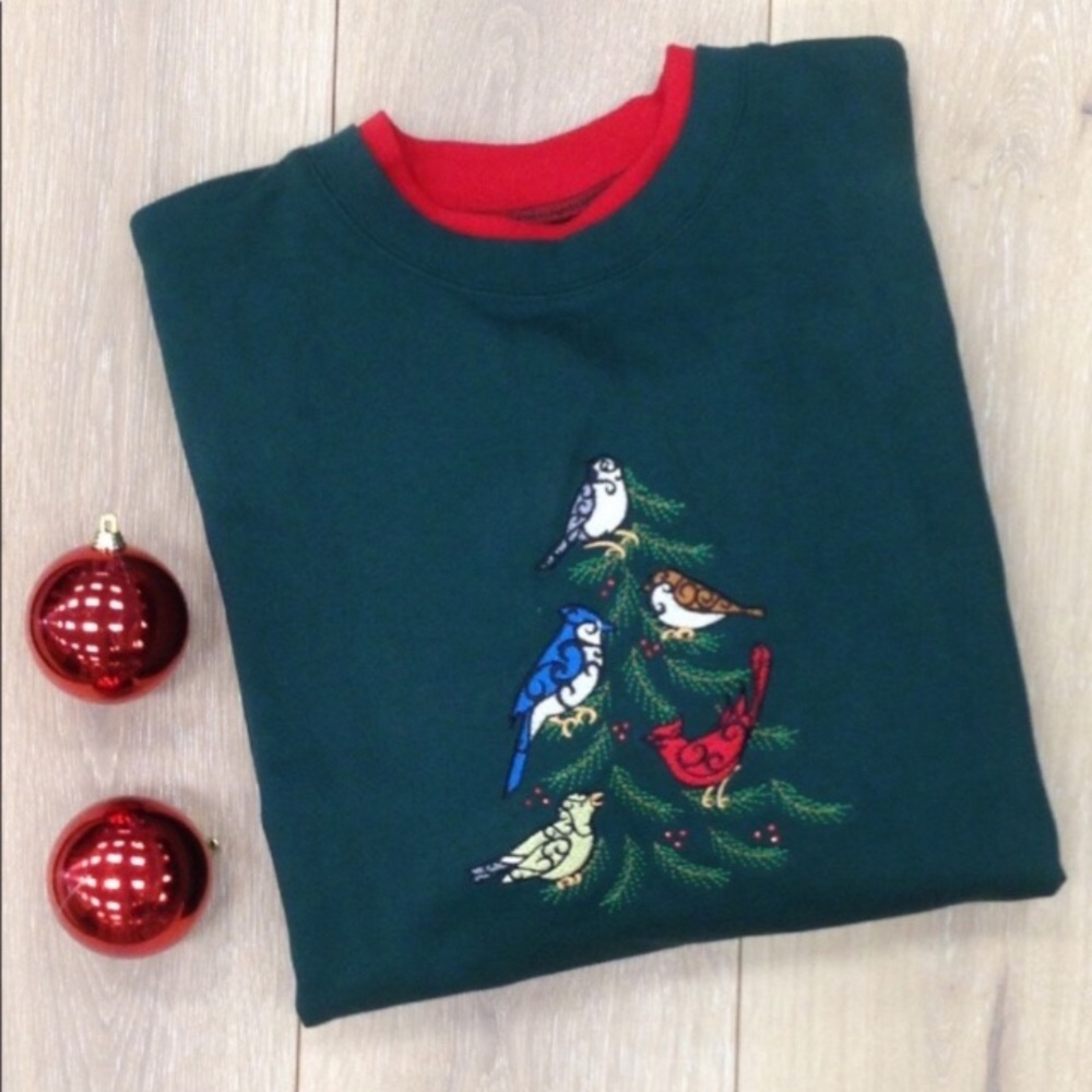 Vintage Y2K green Christmasbird pulloversweater XL